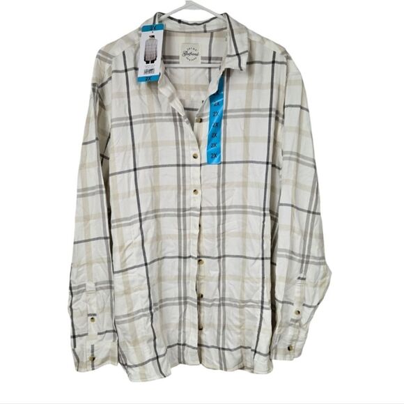 Jachs Girlfriend NWT Women's 2X Super Soft Pocket Flannel Shirt White Shacket - Picture 14 of 14